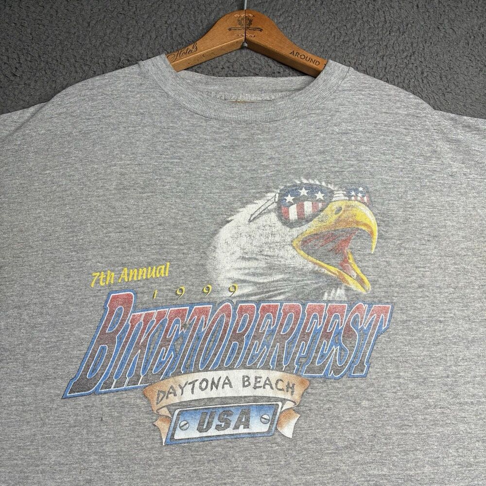Vintage 90s Biker Biketoberfest Daytona Beach Eagle Distressed T Shirt XL USA